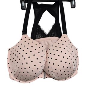 Lane Bryant Cacique Elegant Pink Polka Dot Bra with Black Straps Size:46DDD
